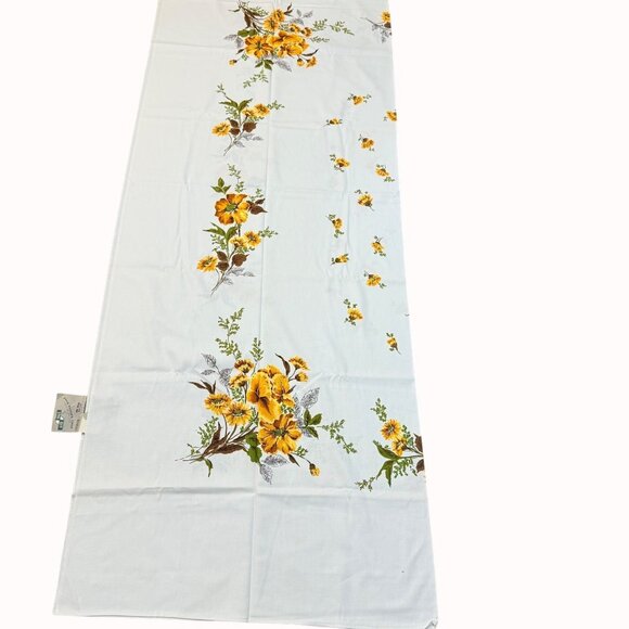 VTG Sun Glo Autumn Tablecloth Core Hand Printed Yellow Royal Iris Floral 60"80" - Picture 1 of 10